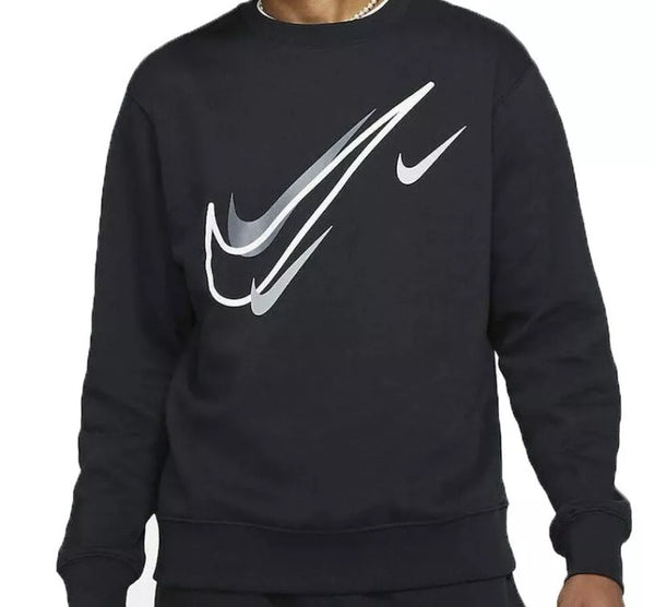 Nike Sportswear Multi Swoosh Mens Black Fleece Sweatshirt- Large - Finest Brand LTD